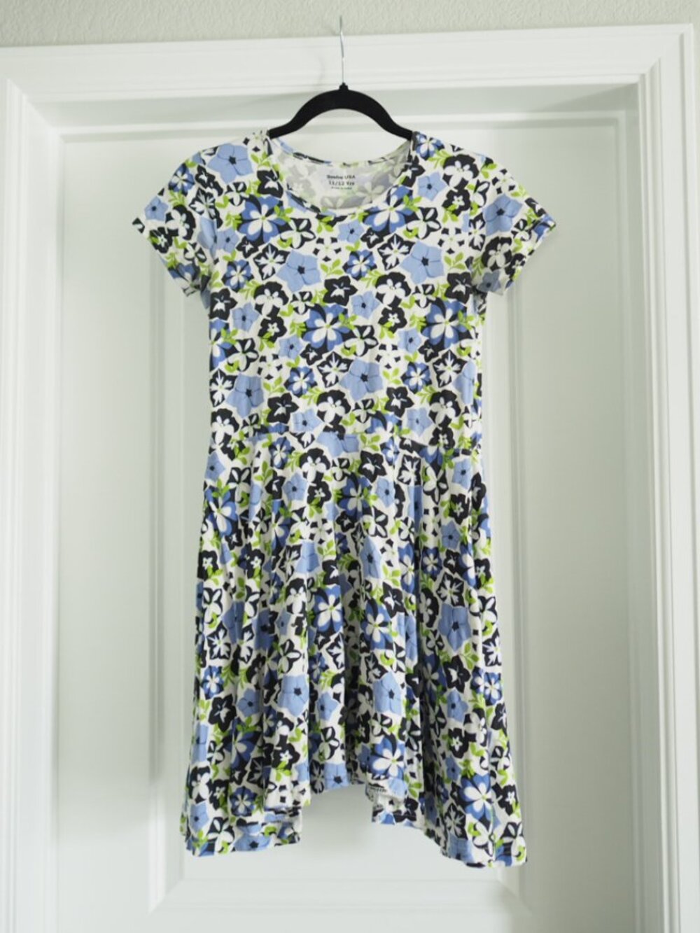 Svaha USA Girls Blue Black White Floral Cotton Short Sleeve Dress Size 11/12 Yrs